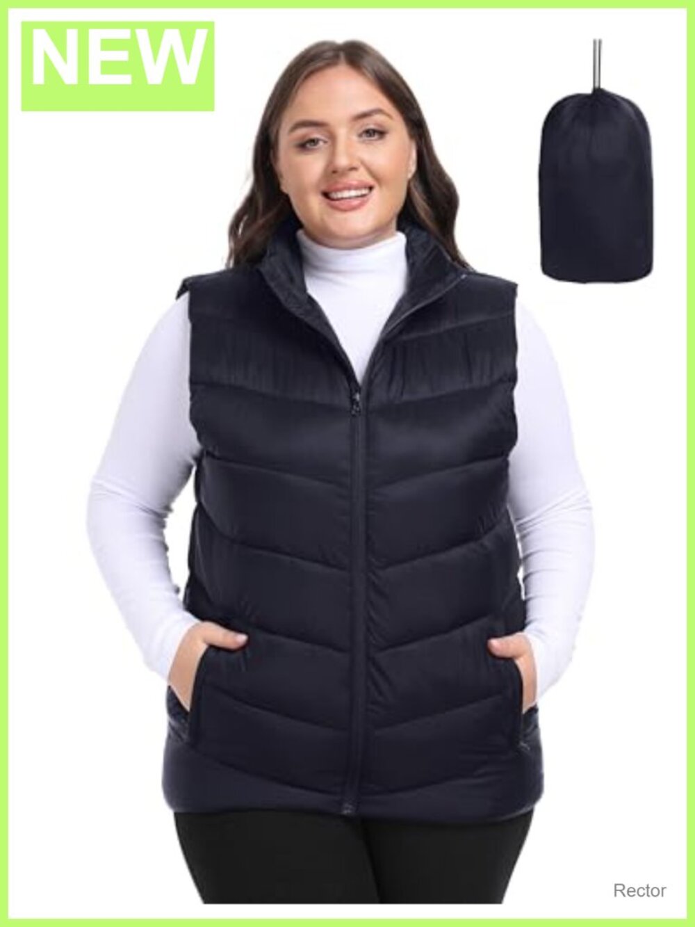 Plus Size Puffer Vest Packable Quilted Nylon Winter Zip Pockets
